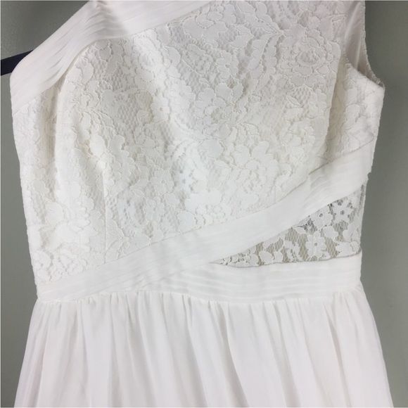 NWT Aidan Mattox Lace Peekaboo One Shoulder Chiffon Ivory Maxi Dress Size 0 - Picture 7 of 14